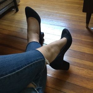 Modern Minimalist Navy Suede Block Heel